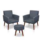 Combo 2 Poltronas Nina + 2 Puff Redondo Suede Azul Turquesa- Rv Decora