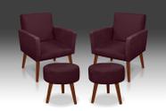 Combo 2 Poltronas Nina + 2 Puff Redondo Suede Bordo- Rv Decora