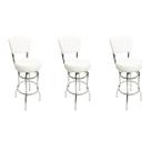 Combo 3 Banquetas Bar cromada Bancada Média Altura 65cm Giratória Encosto estofado Assento grosso branco