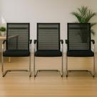Combo 3 Cadeiras de Escritório Secretaria Sala Diretor London Tela Mesh Fixa Preta