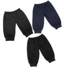 Combo 3 Calças de Moletom Flanelado Infantis - Preto, Azul-Marinho e Grafite, ideal para Escolinha