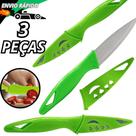 Combo 3 Faca Colorida de Cozinha Aço Inox Com Capa Proteção Para Frutas Legumes Salada