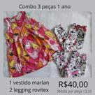 Combo 3 peças 1 ano vestido e calça legging