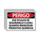 Combo 3 Placas De Perigo Use Óculos De Segurança E Luvas Quando Manusear Produtos Químicos 30x20 Ecom IA - SP40 F9e
