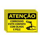 Combo 3 Placas De Sinalização Atenção Corrosivo Evite Contato Com Olhos E Pele 30x20 Ecom IA - SA21 F9e