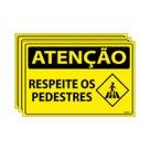 Combo 3 Placas De Sinalização Atenção Respeite Os Pedestres 30x20 Ecom IA - SA50 F9e