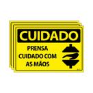 Combo 3 Placas De Sinalização Cuidado Prensa Cuidado Com As Mãos 30x20 Ecom IA - SC50 F9e