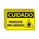 Combo 3 Placas De Sinalização Cuidado Produtos Inflamáveis 30x20 Ecom IA - SC122 F9e