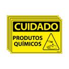 Combo 3 Placas De Sinalização Cuidado Produtos Químicos 30x20 Ecom IA - SC124 F9e