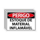 Combo 3 Placas De Sinalização Perigo Estoque De Material Inflamável 30x20 Ecom IA - SP27 F9e