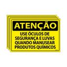 Combo 3 Placas De Sinalização Use Óculos De Segurança E Luvas Quando Manusear Produtos Químicos 30x20 Ecom IA - SA32 F9e