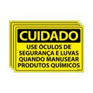 Combo 3 Placas De Sinalização Use Óculos De Segurança E Luvas Quando Manusear Produtos Químicos 30x20 Ecom IA - SC34 F9e
