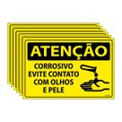 Combo 6 Placas De Sinalização Atenção Corrosivo Evite Contato Com Olhos E Pele 30x20 Ecom IA - SA21 F9e