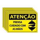 Combo 6 Placas De Sinalização Atenção Prensa Cuidado Com As Mãos 30x20 Ecom IA - SA14 F9e