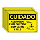 Combo 6 Placas De Sinalização Cuidado Corrosivo Evite Contato Com Olhos E Pele 30x20 Ecom IA - SC38 F9e