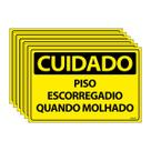 Combo 6 Placas De Sinalização Cuidado Piso Escorregadio Quando Molhado 30x20 Ecom IA - SC16 F9e
