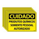 Combo 6 Placas De Sinalização Cuidado Produtos Químicos Somente Pessoal Autorizado 30x20 Ecom IA - SC13 F9e