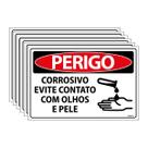 Combo 6 Placas De Sinalização Perigo Corrosivo Evite Contato Com Olhos E Pele 30x20 Ecom IA - SP23 F9e