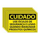 Combo 6 Placas De Sinalização Use Óculos De Segurança E Luvas Quando Manusear Produtos Químicos 30x20 Ecom IA - SC34 F9e