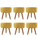 Combo 6 Puffs decorativos redondo pé palito-suede Amarelo