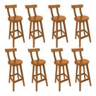 Combo 8 Banquetas Girafa em Madeira Alta com Encosto Reforçado para Balcão Cozinha e Bar - Natural