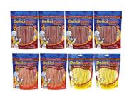 Combo 8 Unidades Petisco Para Cachorro Ossinho Palito Deliciosso Sabores: 4 unidades Carne, 2 Frango, 2 Salmão