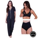 Combo Amamentação Pijama com Botões Calça- c12 Vanessa + Sutiã URSULA+ Calcinha Pós Parto THAMIRES