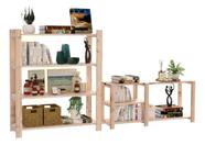 Combo Armário Moderno Organizar Estante 80x110cm Envio Imediato Objetos e Aparador Resistente Madeira Natural Pinus Alta Qualidade