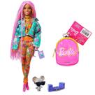 Combo Barbie Extra Fashion: Boneca Tranças Rosa + Bolsinha Chaveiro Toyng