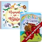 Combo Bíblia Da Garotada Capa Dura Almofadada Bíblia Infantil + Livro Animais na Bíblia Ilustrada Infantil Crianças Infantil Evangélico Filhos Menin - Presente Aniversário História Bíblica Barato