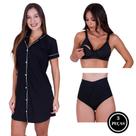 Combo - c12 Camisola Blogueira com Botões + Sutiã Amamentação + Calcinha Pós Parto Thamires
