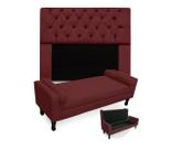 Combo Cabeceira Mirage + Recamier Baú Fenix Casal 140 cm Suede Vermelho Bordo - LM DECOR