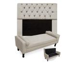 Combo Cabeceira Mirage + Recamier Baú Fenix King 195 cm Suede Bege - LM DECOR Combo Cabeceira Mirage + Recamier Baú Fenix King 195 cm Suede Bege - LM DECOR