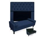 Combo Cabeceira Mirage + Recamier Baú Fenix Queen 160 cm Suede Azul Marinho - LM DECOR