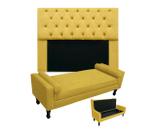 Combo Cabeceira Mirage + Recamier Baú Fenix Solteiro 90 cm Suede Amarelo - LM DECOR