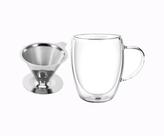 Combo Cafézim: Xícara Double Wall 350ml + Filtro Coador de Café Inox Combo Cafézim: Xícara Double Wall 350ml + Filtro Coador de Café Inox