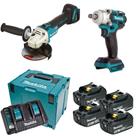 Combo chave de impacto dtw285 + esmerilhadeira dga504 + 4 baterias + maleta + carregador 220v - makita