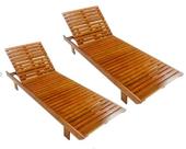 Combo com 2 Espreguiçadeiras Ajustáveis de Madeira com Mesinha de Apoio
