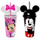 Combo de Copos Plasútil Com Canudo e Orelhas Estampa Minnie E Mickey Infantil
