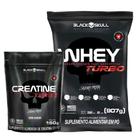 Combo de Suplementos Creatina Sem Sabor Refil 150g + Whey Protein Turbo 907 - Black Skull