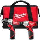 Combo Drill/Impact Milwaukee M12 sem fio 2494-22 com 2 bastões