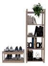 Combo Estante Moderno Reforçada Simples De Qualidade Multiuso e Organizadores de Calçados 3 Prateleiras Cor Natural