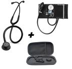 Combo Estetoscópio 3M Classic III Black Edition 5803 Littmann, Esfigmomanômetro + Case