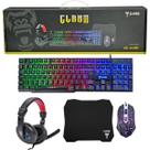 Combo Gamer Mouse 3000 DPI + Teclado LED Rainbow ABNT2 + Headset Stereo + Mousepad 290x250mm Preto Clanm CL-CJ01