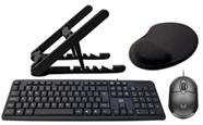 Combo Homeoffice 4pcas - Suporte Notebook / Teclado e Mouse com fio USB/ Mouse Pad