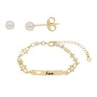 Combo infantil brinco+pulseira coração personalizada a laser