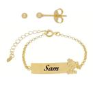 Combo infantil brinco+pulseira ursinho personalizada a laser