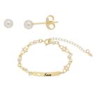 Combo Infantil Pulseira +brinco Estrela Perola Personalizado