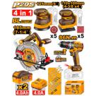 Combo INGCO Parafusadeira, Serra Circular, Lixadeira e Lixadeira Rotativa Bateria 20V