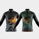 Combo Kit 2 Camisas Masculinas de Pesca Manga Longa Porteção Uv Temática Brasil Peixes Tucunaré Robalo